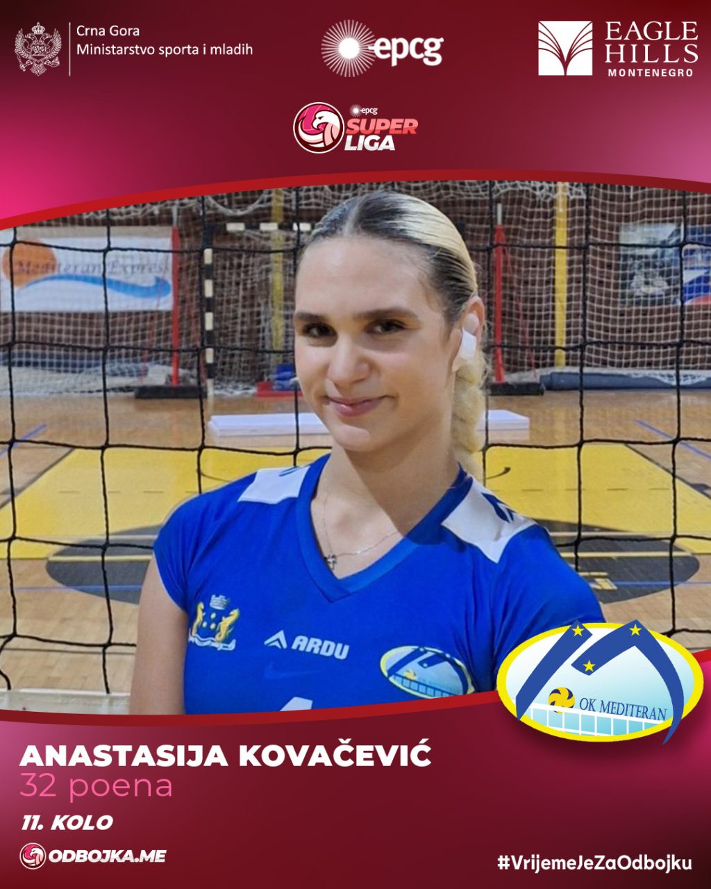 Anastasija Kovačević briljirala u 11. kolu EPCG Superlige - Odbojka Crna Gora